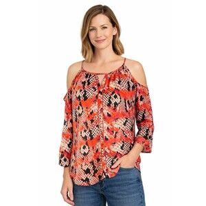 WORTHINGTON Animal Print Cold Shoulder Blouse Women’s M EUC Chic